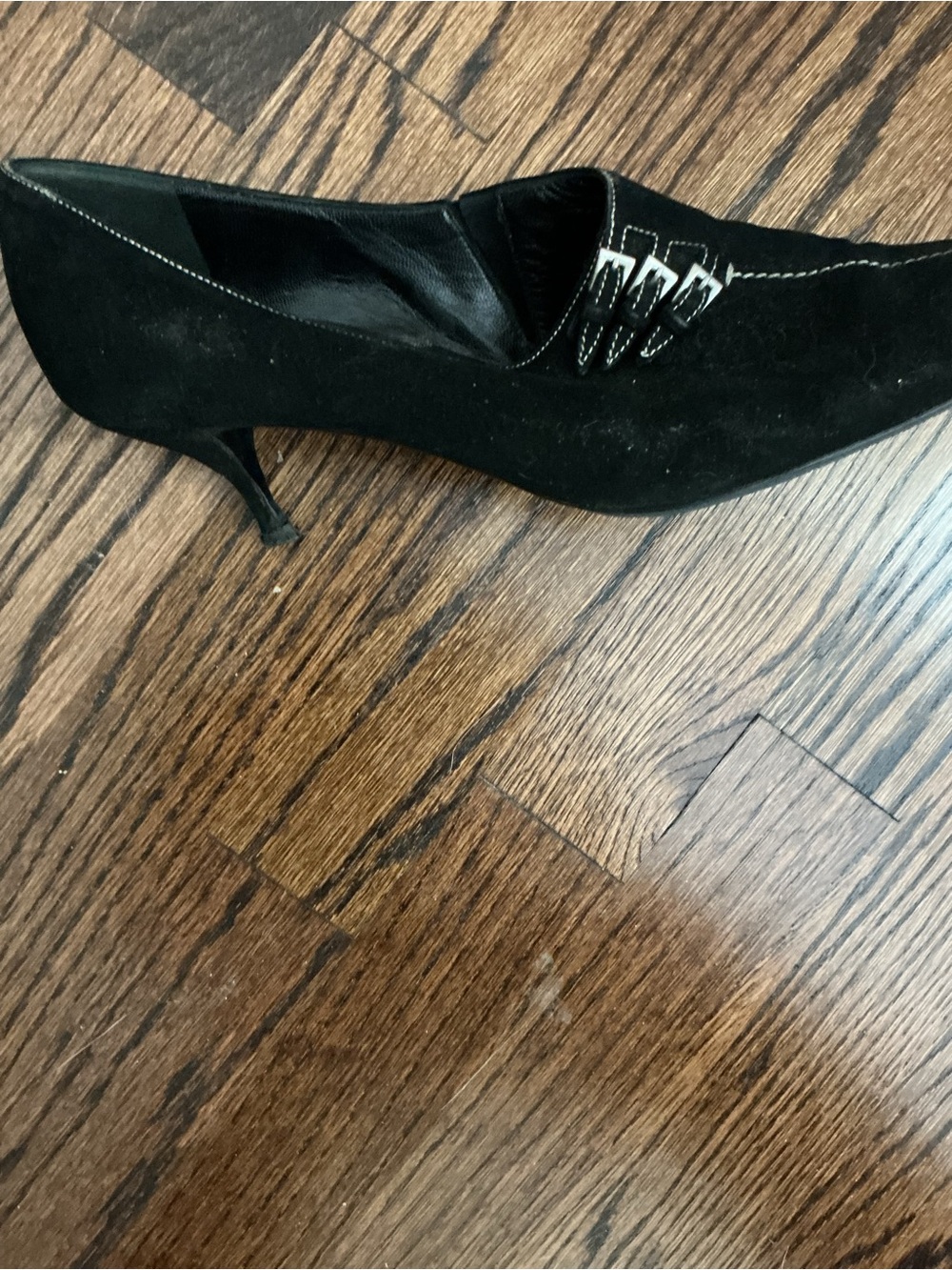 Prada Black Suede Pointed Toe Heels with Decorative Buckle - Picture 5 of 5